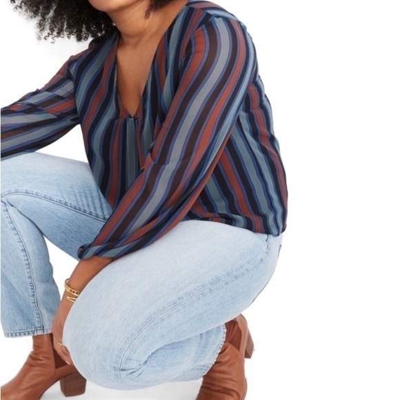 MADEWELL
Stripe Sheer Sleeve Top In Architect Green Size S - Picture 3 of 5